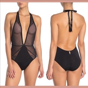 NWT $70 Skarlett Blue Criminelle Sheer Lace Bodysuit in‎ Black [SZ large ]
